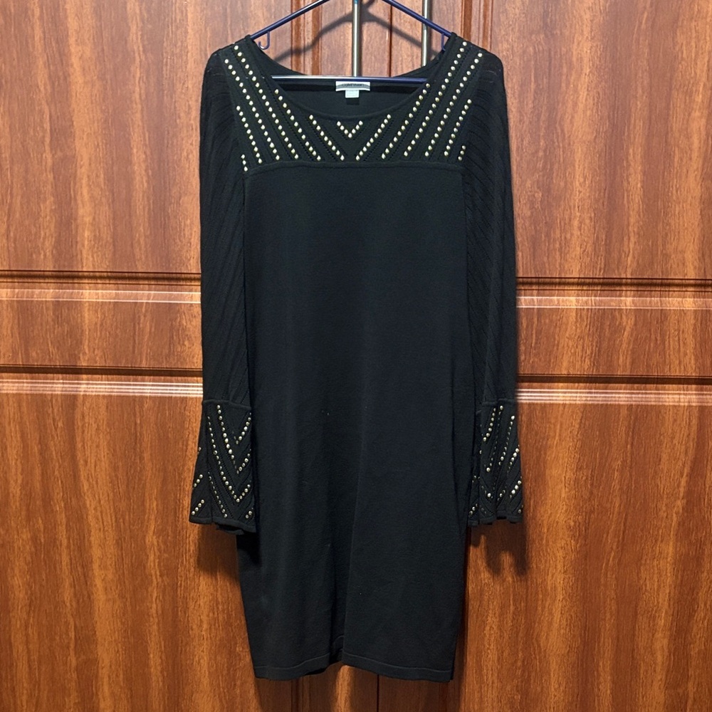 Calvin Klein Black Long-Sleeve Stud Detail Knit Dress